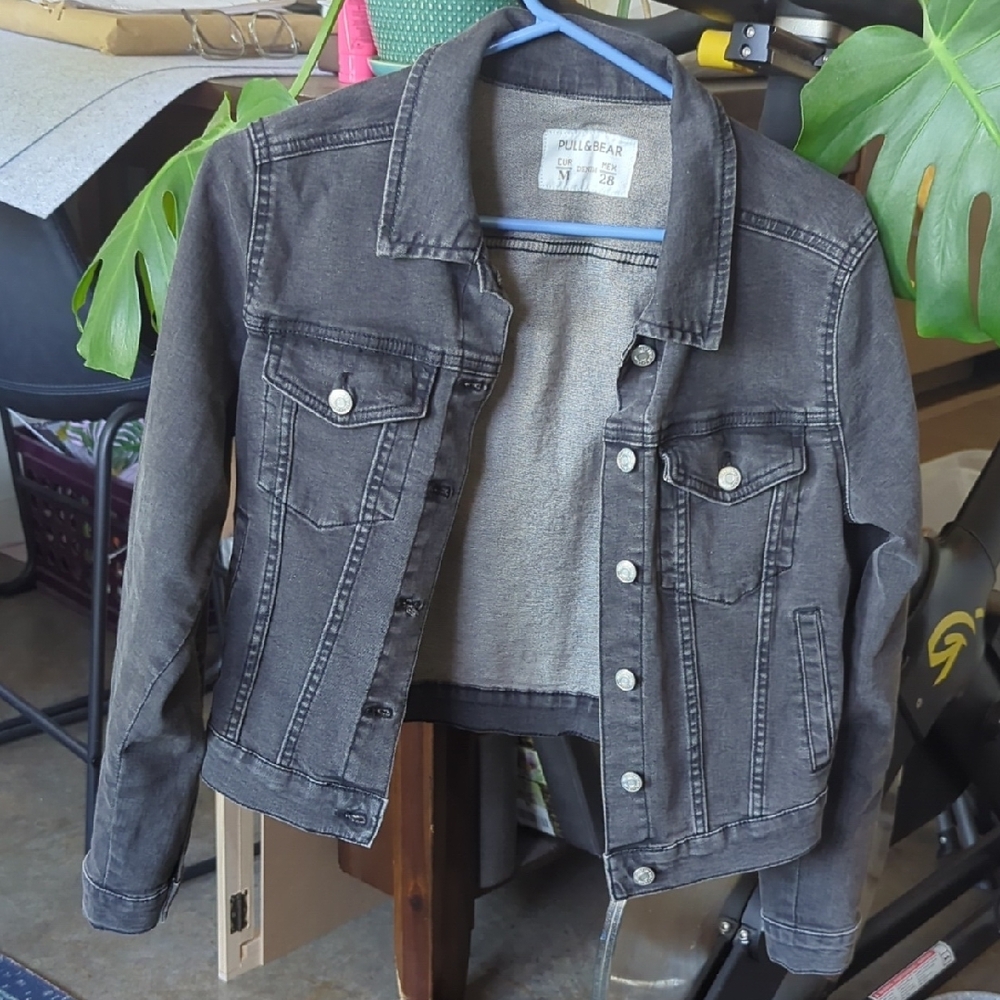 Faded Black Cropped Denim Jacket